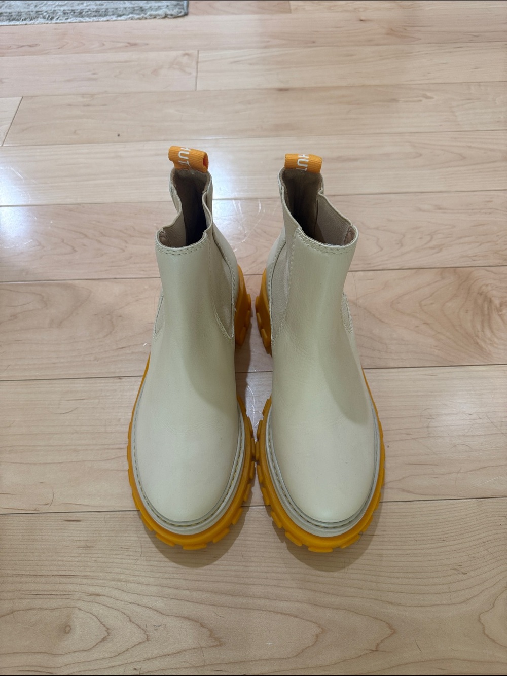 Chunky Chelsea Boots in Cream with Yellow Soles